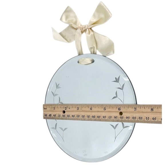 Vintage Round Hanging Mirror 7" Etched Floral Glass Satin Ribbon Cottagecore - Picture 6 of 8